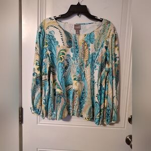 Chico's Blue and Green Paisley Blouse